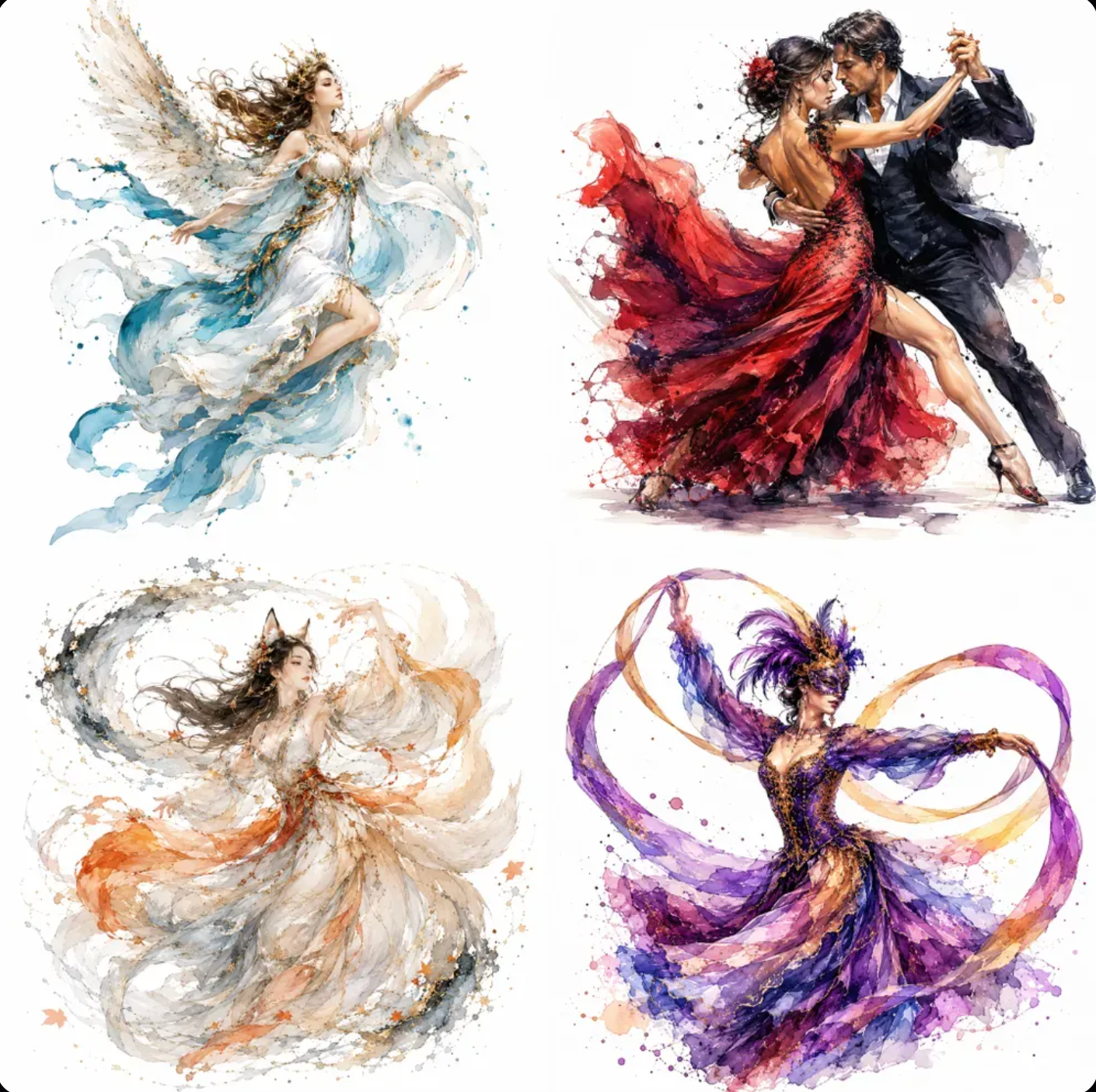 Elegant Motion Watercolor Characters