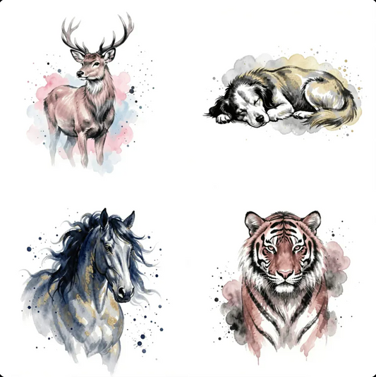 Ink Watercolor Wildlife Art Prints